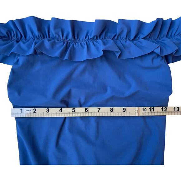 Karla Colletto Mondria Off Shoulder One Piece Swimsuit in Denim Blue - Size 6 - Picture 10 of 16